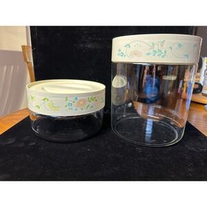 Vintage Pyrex Apricot Vines Clear Glass Casserole Bowls with Lids Set of 2